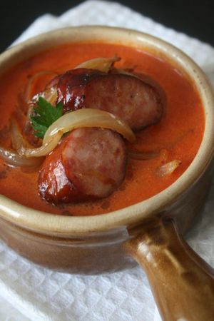 Velouté de piquillo et saucisses fumées 2