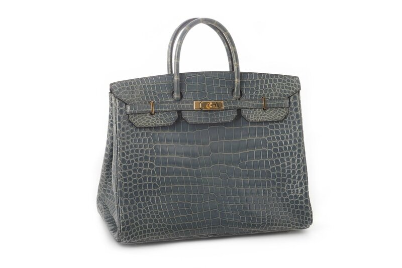Hermès, Sac Birkin 40 cm en crocodile porosus (crocodylus porosus) bleu Jean