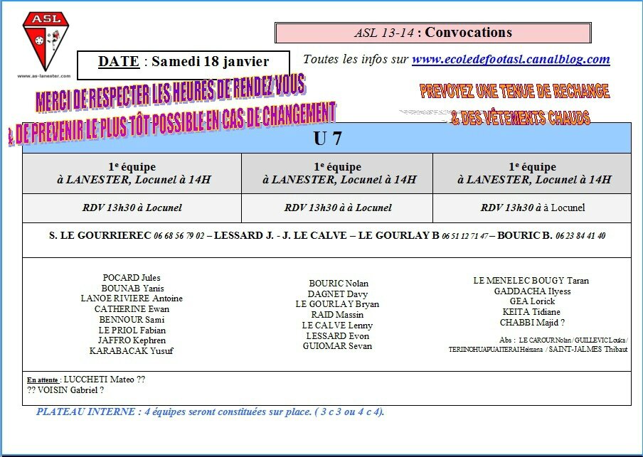 convoc 9, u 7 le 18 janv