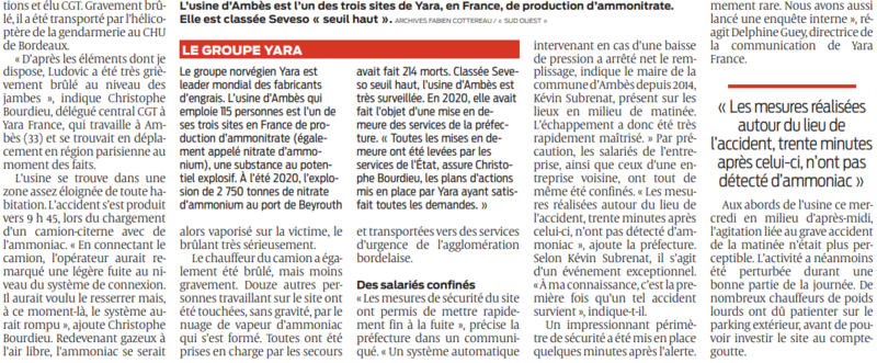 2022 03 24 SO 14 blessés après une fuite d'ammoniac à l'usine Yara d'Ambès2