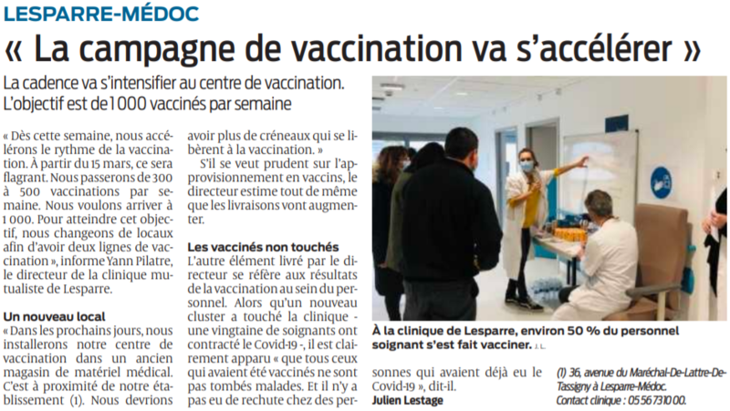 2021 03 09 SO Lesparre la campagne de vaccination va s'accélérer