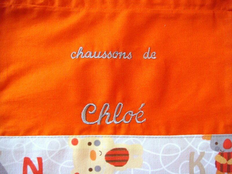 Sac à chaussons orange et animaux alphabet Chloé zoom