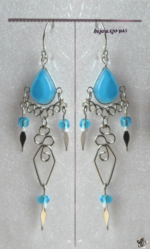 Boucles D'Oreilles Salomé Verre Murano Bleu Turquoise Argent D'Alpaca Artisanat du Pérou