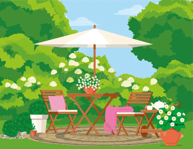 cour-confortable-avec-mobilier-de-jardin-dans-la-verdure-du-illustration-vectorielle-222084416