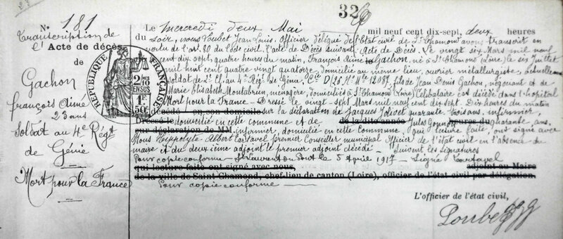 GACHON François transcription acte de décès