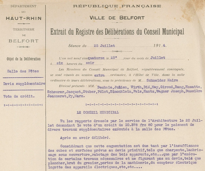 1914 07 25 Salle des Fêtes CR CM Vote buget supplémentaire Lot 2 & 3R