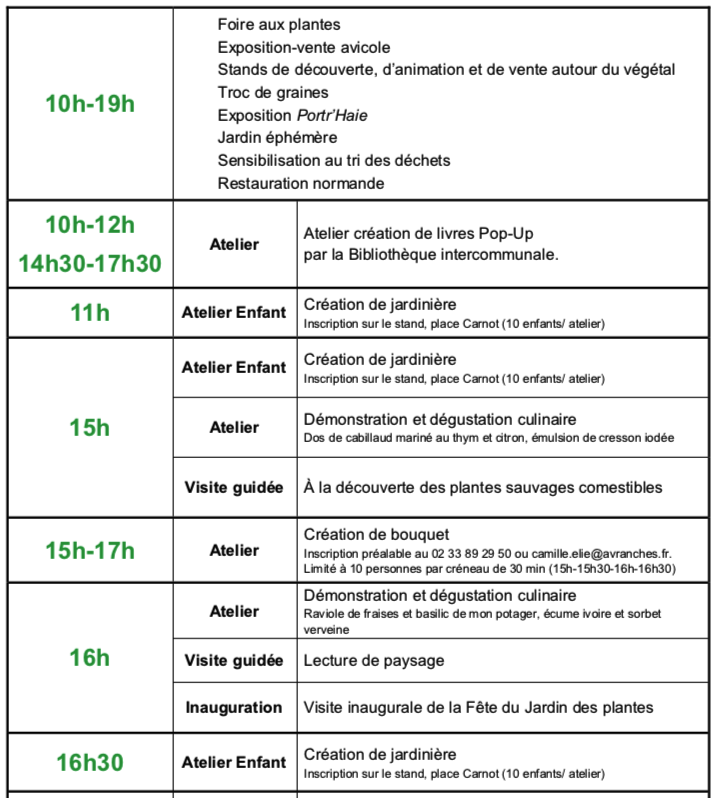 fête du jardin des plantes_Avranches_2019_programme_samedi_27 avril