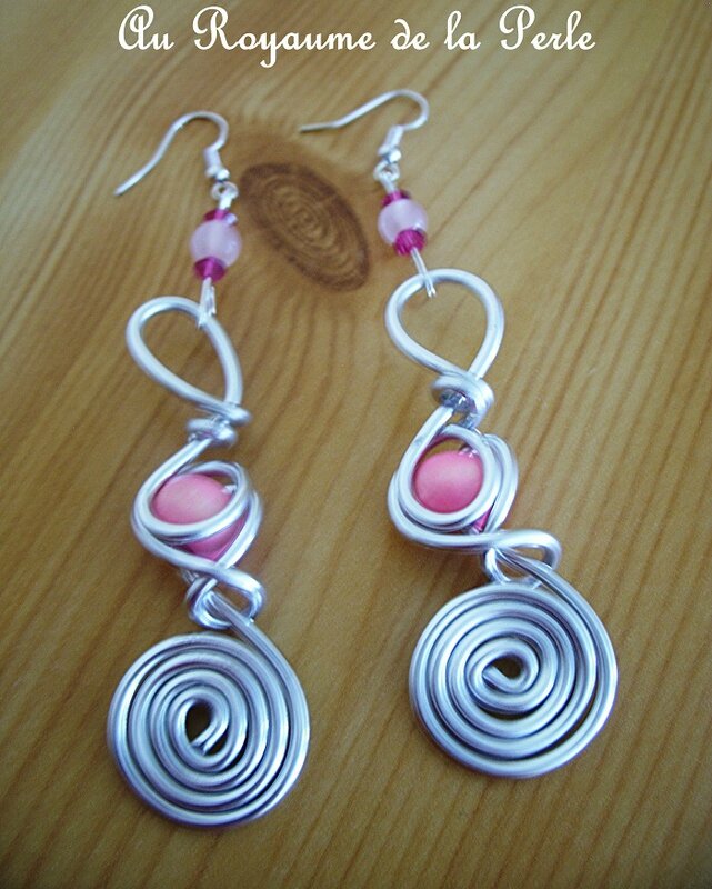 Boucles d'oreille rose et quartz aluminium