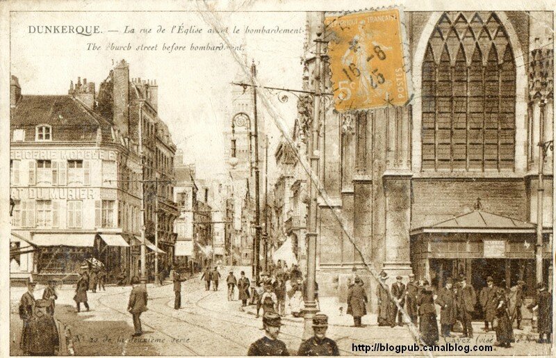 cp Dunkerque rue de l'église avant le bombardement recto