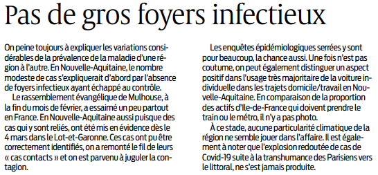 2020 04 25 SO Pas de gros foyers infectieux