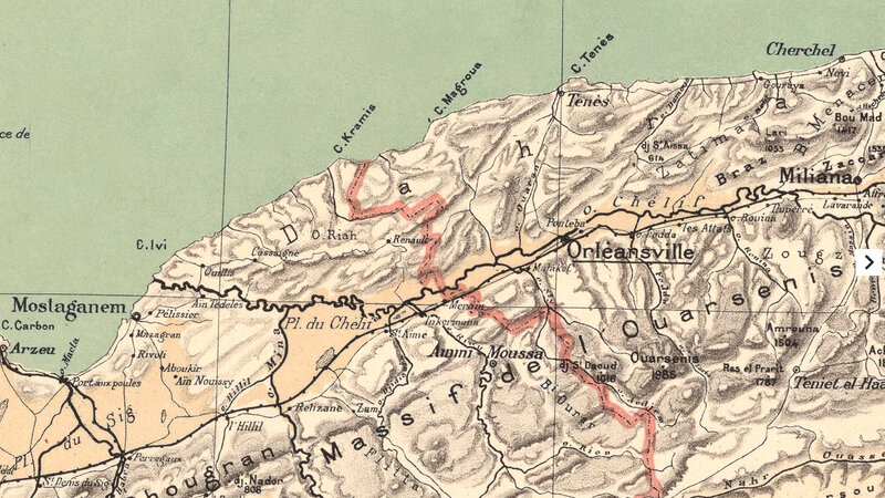 Algérie, carte Niox, 1884, Mostaganem, plaine du Chélif, Orléansville, OUarsenis