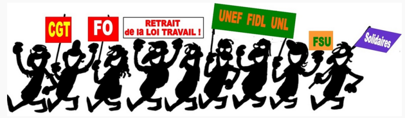 loi travail mobilisation 2017 syndicat intersyndical CGT FO FSU solidaire FIDL UNL UNEF bandeau