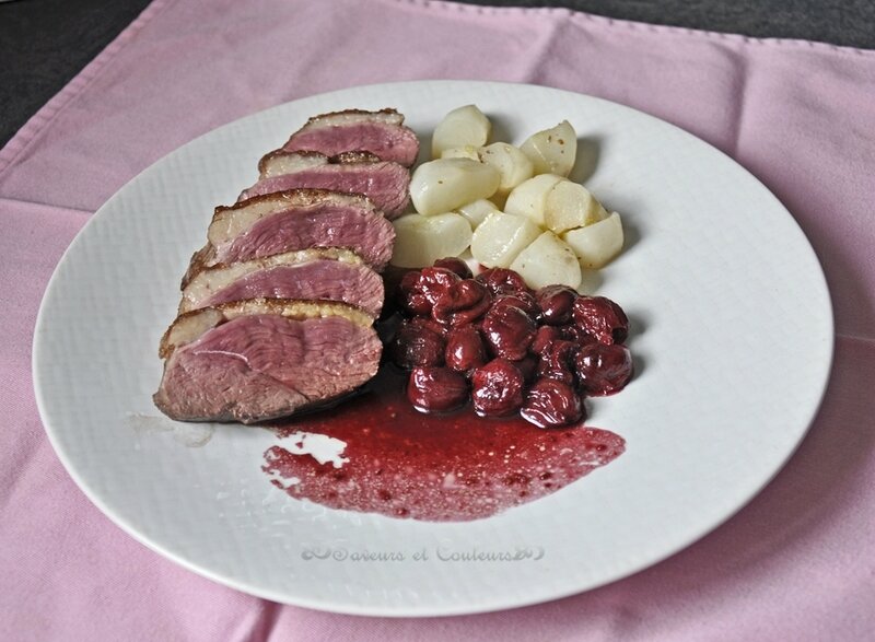 Magret cerises assiette