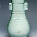 A fine and very rare <b>ru</b>-<b>type</b> <b>glazed</b> vase, fanghu, Qianlong six-character seal mark in underglaze blue and of the period 