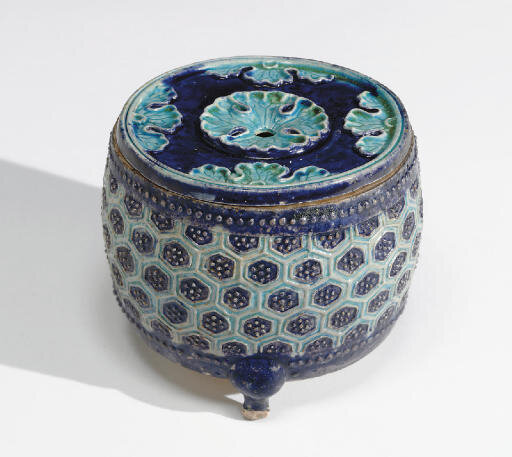 An unusual Fahua tripod censer and cover, Ming dynasty, circa 1500