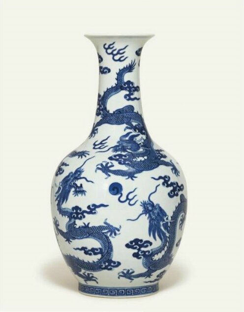 A blue and white 'Six-dragon' vase, shendetang zhi four-character mark in iron-red, Daoguang period (1821-1850) 