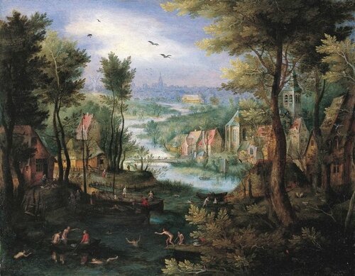 River Landscape with bathers