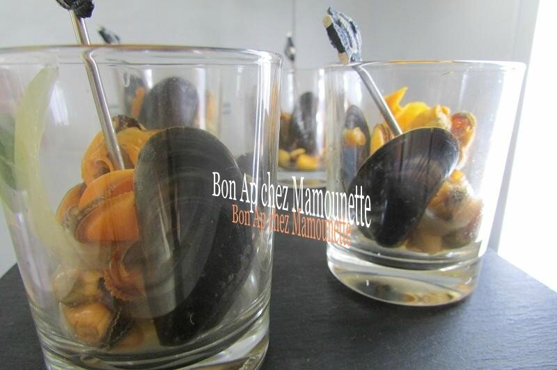 Moules de bouchot du Vivier sur Mer en verrines apéritives 011