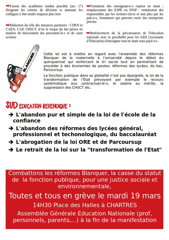 Tract SUD éducation appel grève 19 mars v3 eure et Loir