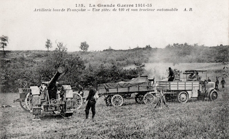 artillerie lourde, pièce de 120 et tracteur