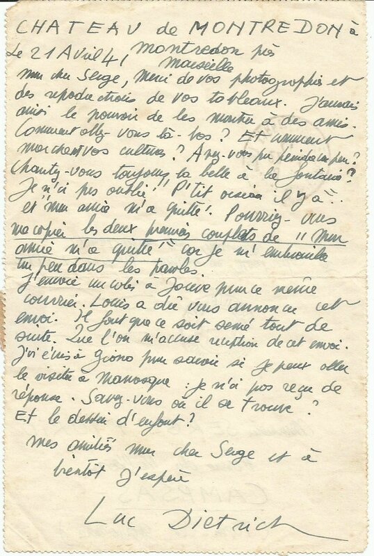 Lettre Luc Dietrich à Serge