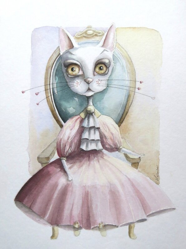aquarelle chat illustration peinture princesse conte valerie albertosi
