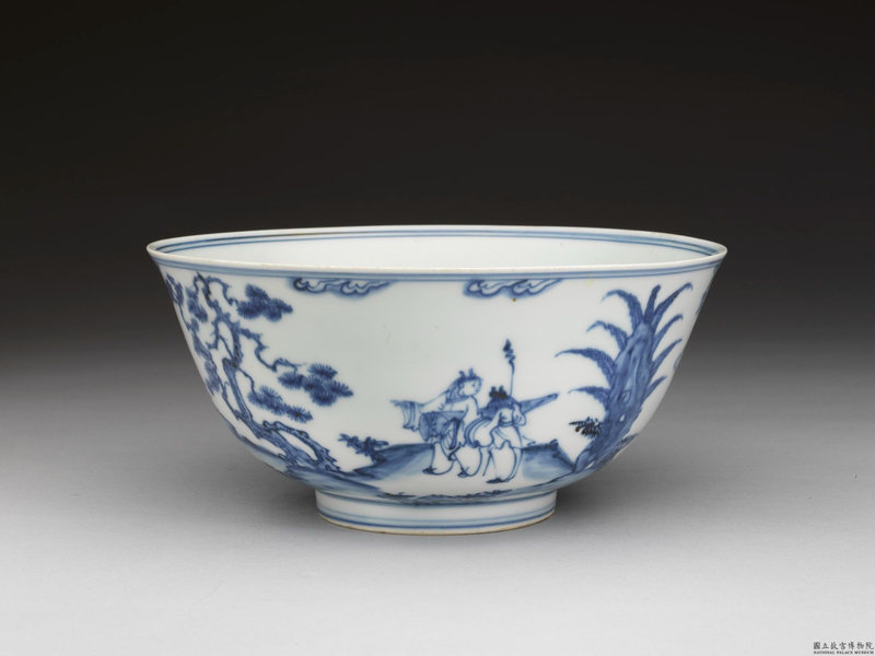 Blue and white figure bowl, Ming dynasty (1368-1644)