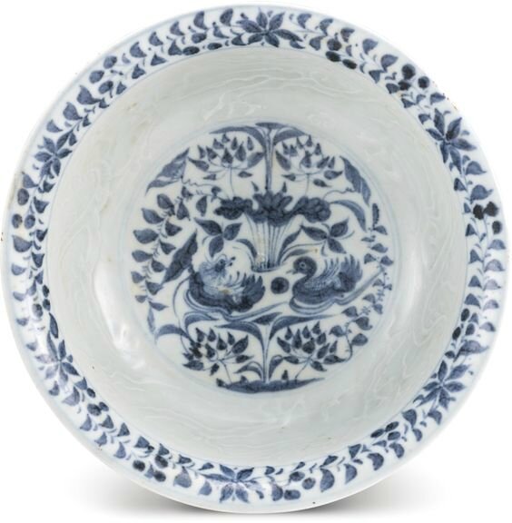 A blue and white 'mandarin duck' bowl, Yuan dynasty
