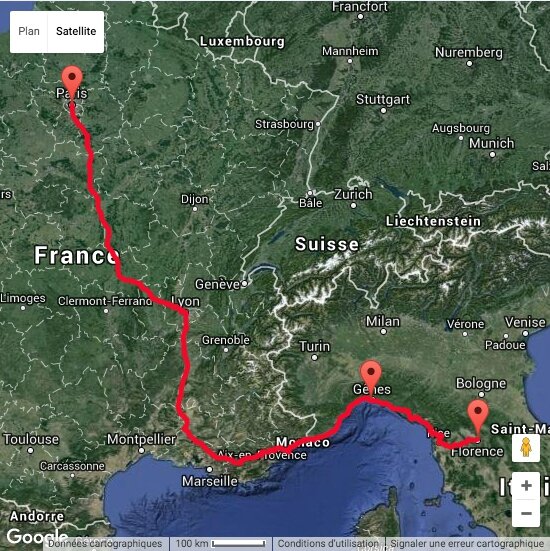 Tracé de la Route Impériale 8 de 1811 à 1824 (1 456 km)