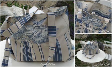 Cabas bleu Toile de Jouy