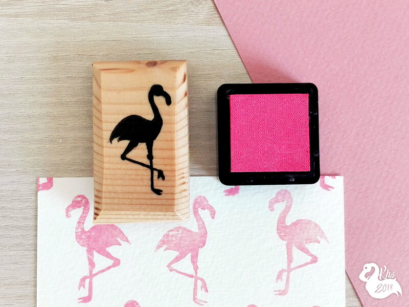 Handmade handcarved pink flamingo bird summer wood stamp tampon flamant rose bois fait-main 05