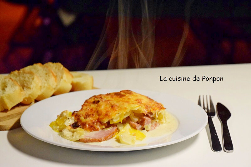 gratin de potiron, p de t, bacon et lardons (11)