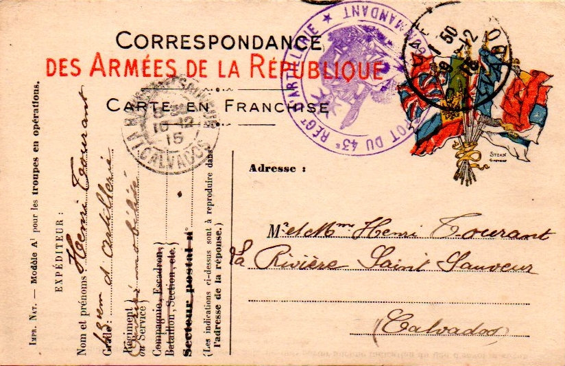 43e RAC Correspondance aux Armées Henri Hyacinthe Edmond Tourant 10