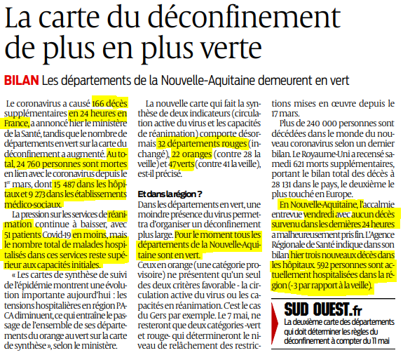 2020 05 03 SO La carte du déconfinement de plus en plus verte