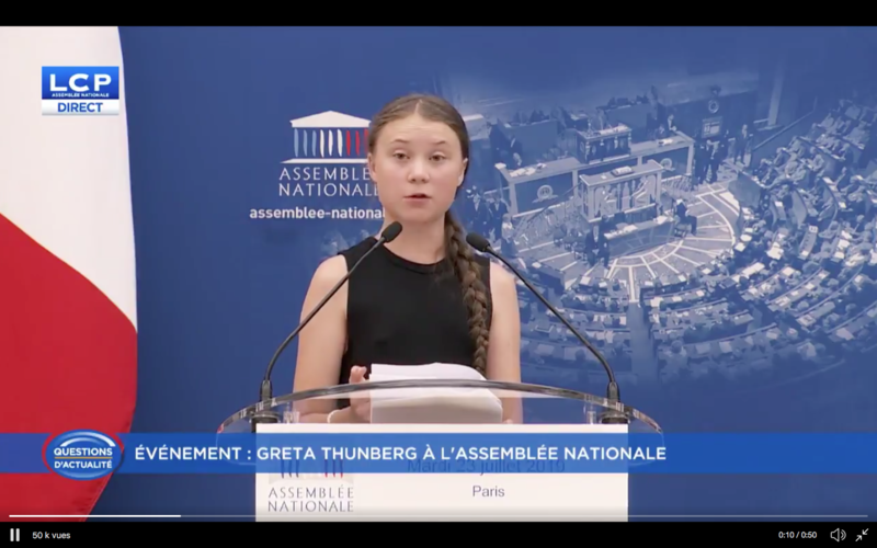 Greta Thunberg à l'Assemblée nationale, 27 juillet 2019