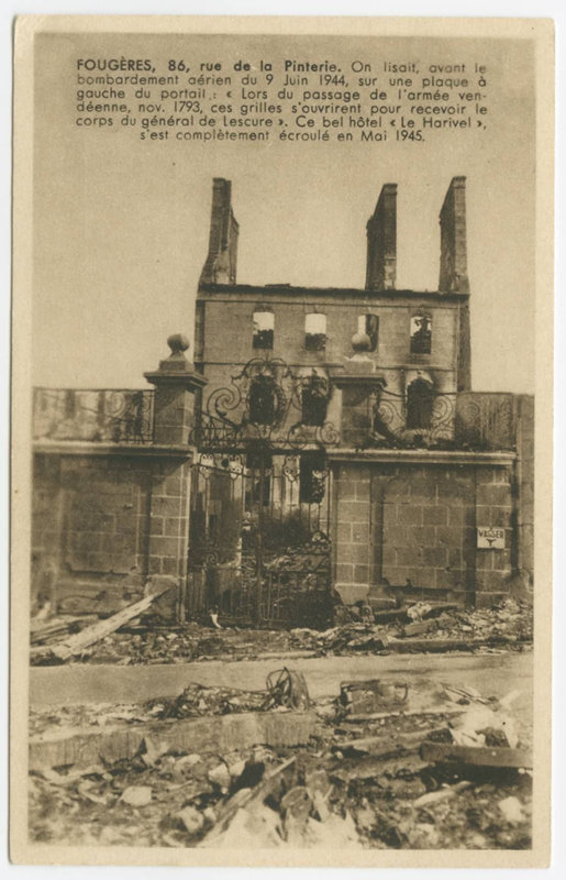 L'hôtel Le Harivel Fougère bombardement 1944