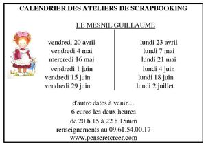 calendrier ateliers