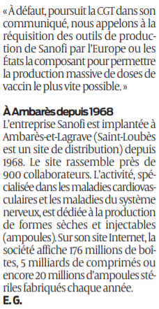 2021 01 16 SO Sanofi la CGT pour une production massive de vaccins2