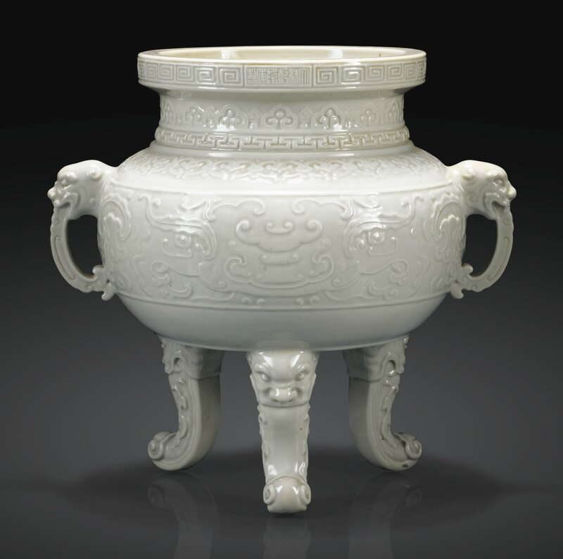 Rare brûle-parfum en porcelaine à glaçure blanche, Marque et époque Qianlong