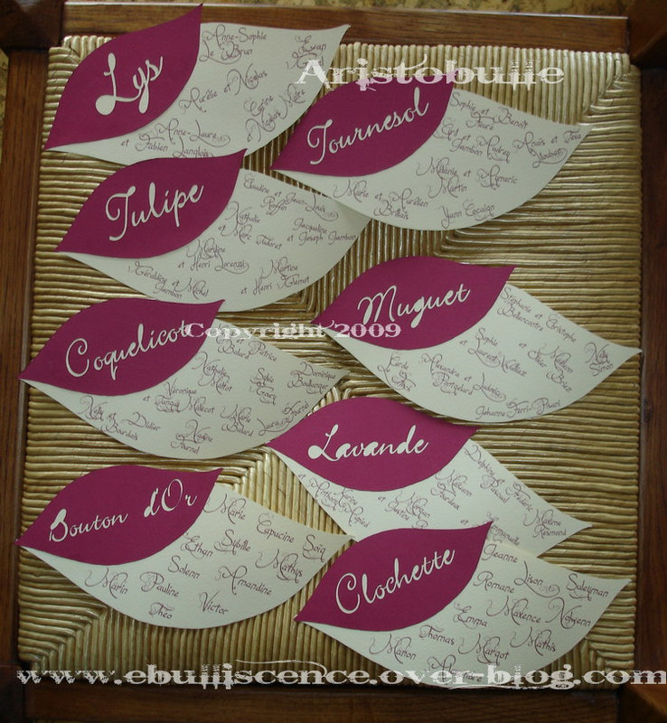 Cartes plan de table mariage Aurélie