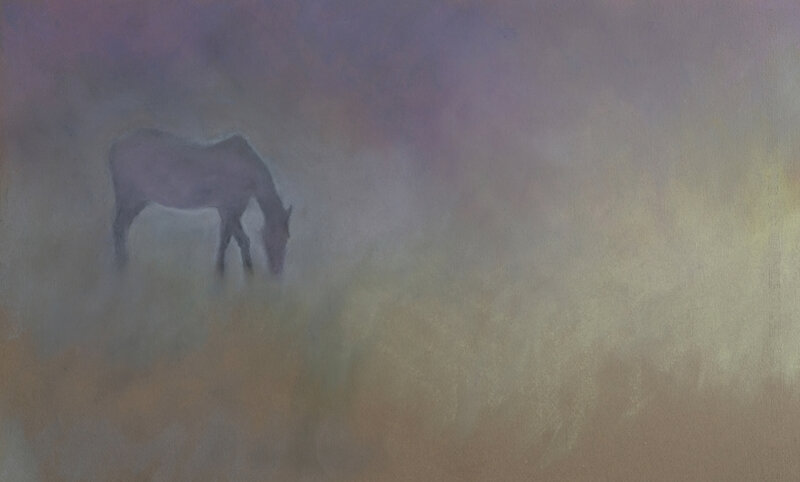 pégase dans la brume 2 mars 2018, pastel à l'huile 48 x 32 cm