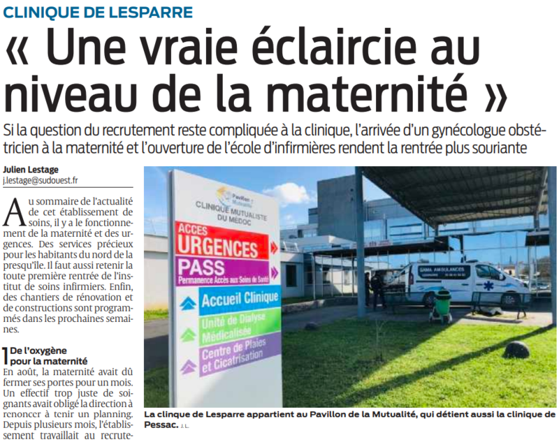 2022 09 06 SO Clinique de Lesparre Une vraie éclaircie au niveau de la maternité