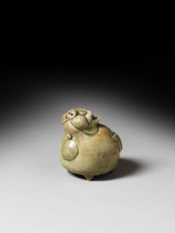 A rare 'Yue' celadon-glazed 'cat' water dropper, Wu dynasty - Western Jin dynasty, 3rd - 4th century