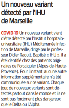 2021 12 10 SO Covid-19 Un nouveau variant détecé par l'IHU de Marseille