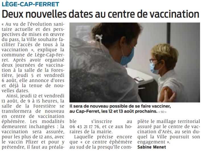 2021 08 07 SO Deux nouvelles dates au centre de vaccination