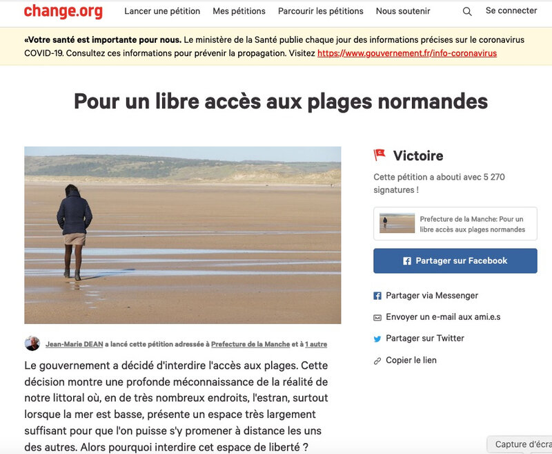 covid19_pétition_pétition en ligne_Manche_Normandie_plage_ouverture_2020_change