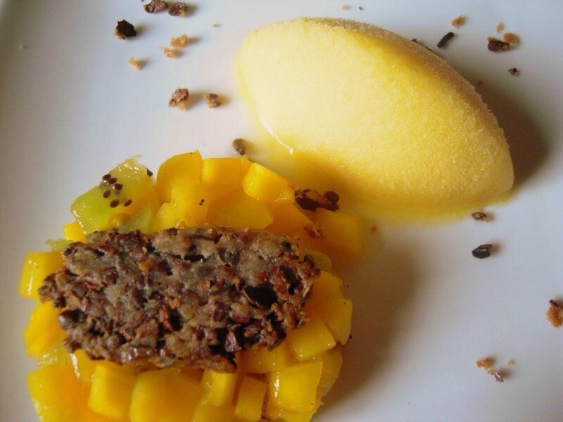 sorbet à la mandarine - tuile au grué - fruits exotiques 003