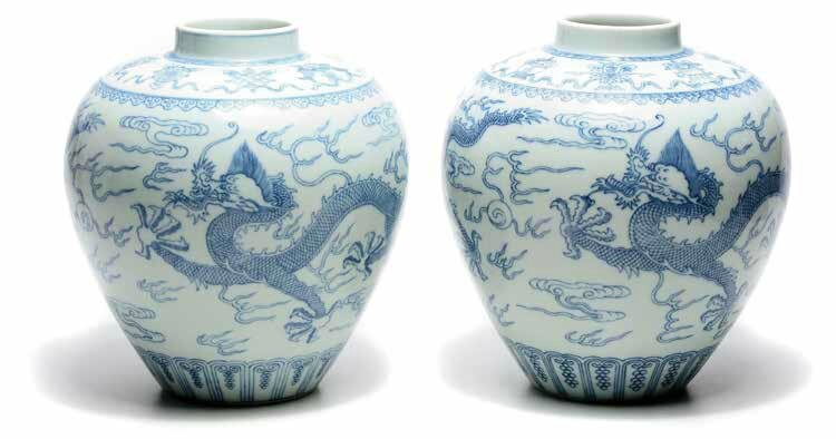 Two Underglaze Blue ‘Dragon’ Jars, Qianlong Marks and of the Period