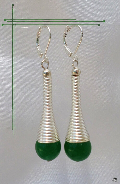 Boucles d'Oreilles Style Tibétain Sora Perle Jade Vert Argent du Tibet