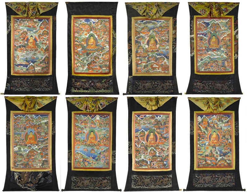 A group of eight thangkas from an Avadanakalpalata set, Central Tibet, 18th century